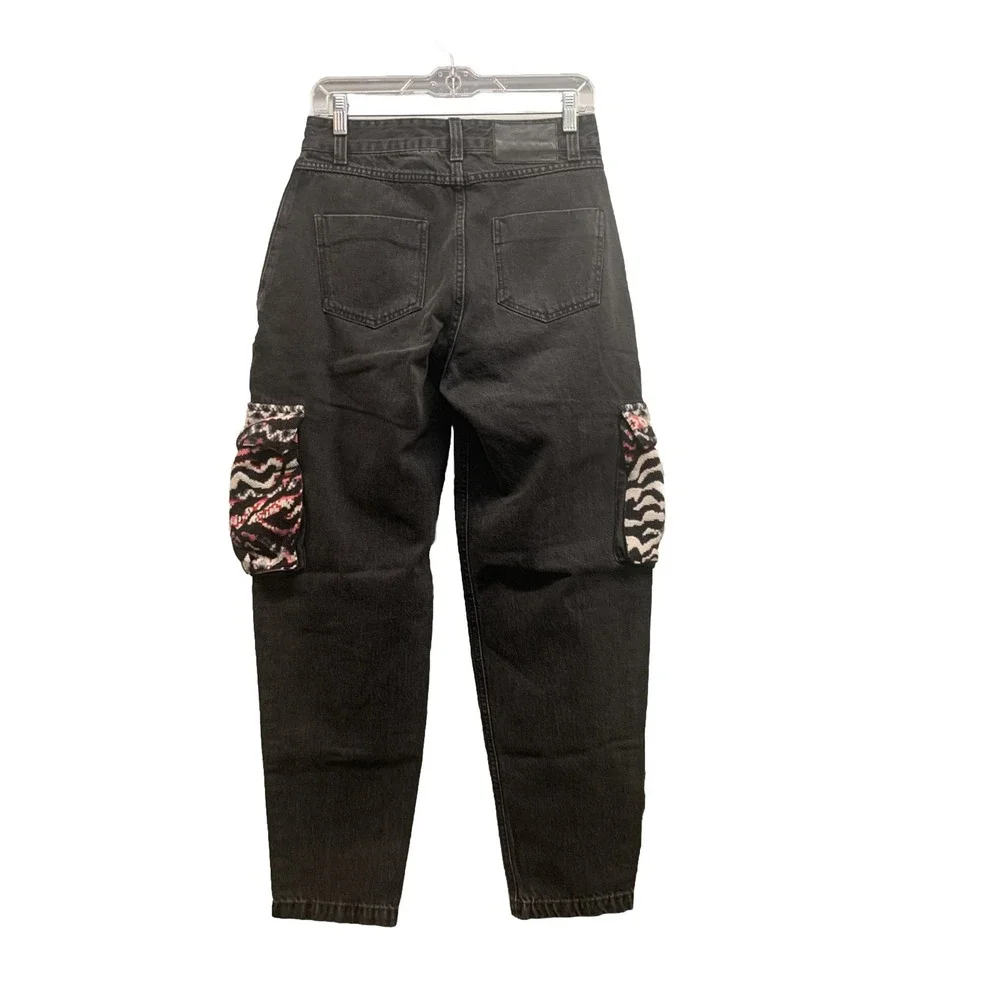 NWT Alanui Crochet Pockets Black Cargo Denim Gray Wash Jeans Size 26 x 30